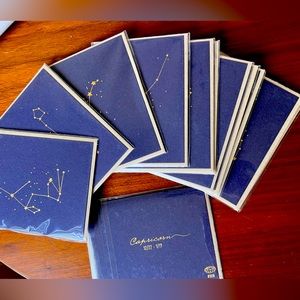 a full set of constellation indigo blue letter press greeting cards